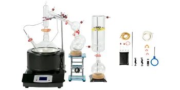VEVOR distillation kit with glassware, heating mantle, and accessories for laboratory use.
