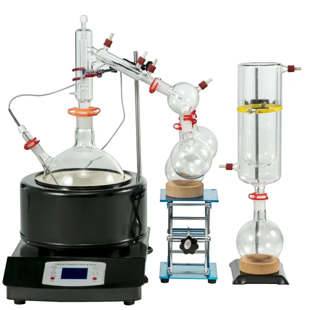 VEVOR distillation kit with heating mantle, glassware, and stand setup.