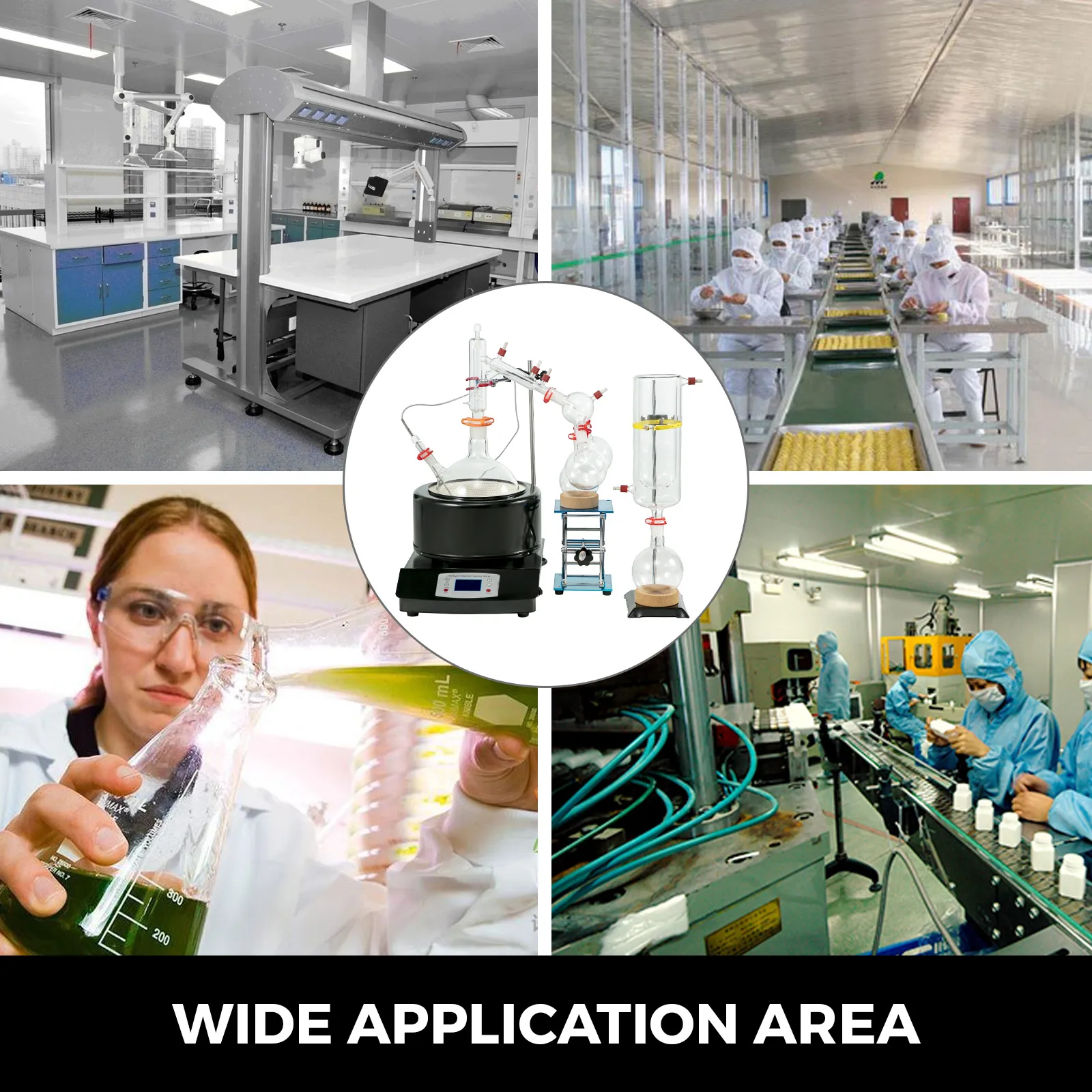 VEVOR distillation kit in various lab and production settings. wide application area.