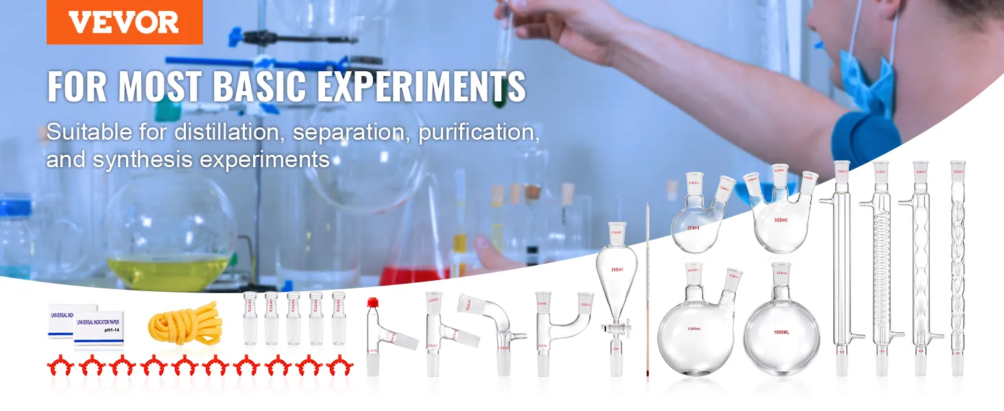VEVOR lab distillation kit for basic distillation, separation, and purification experiments.