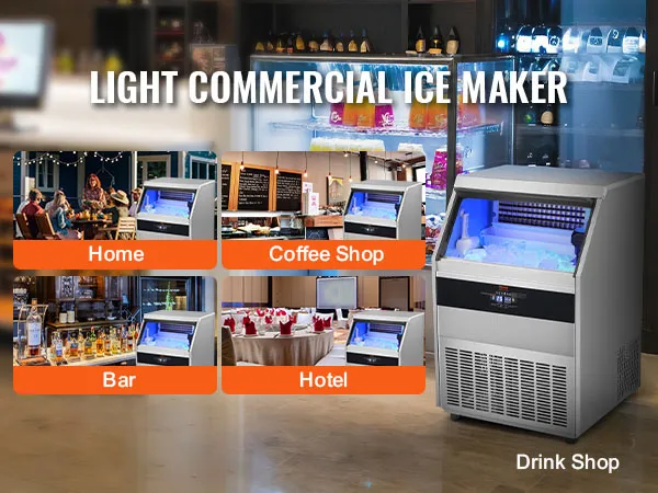 Máquina de hielo comercial VEVOR para el hogar, cafeterías, bares, hoteles y tiendas de bebidas.