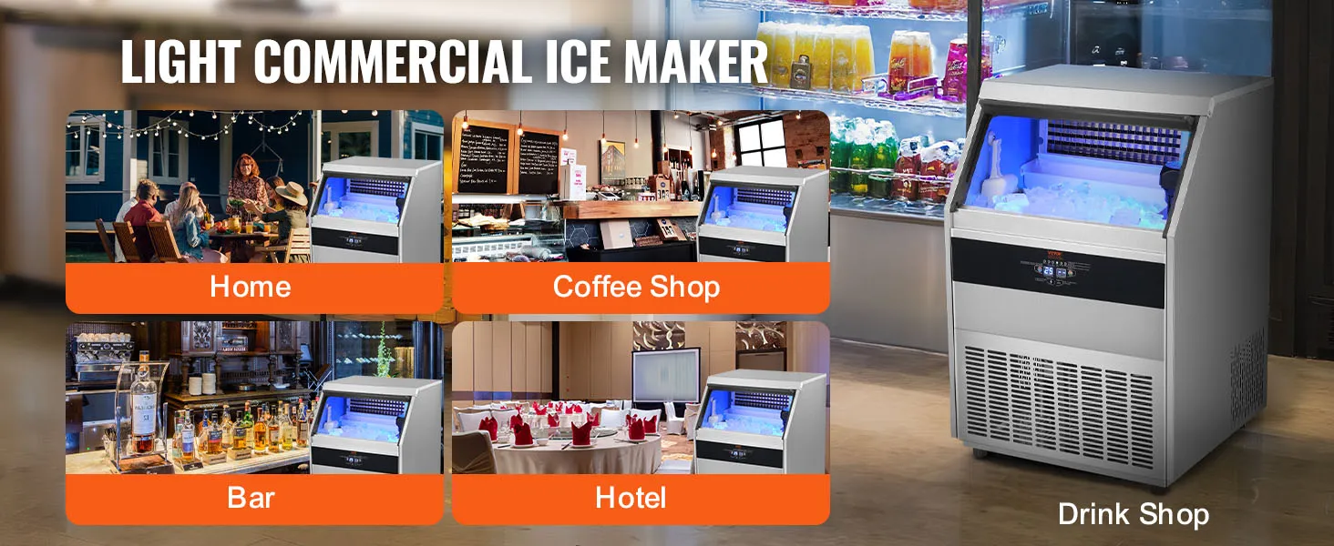 Máquina de hielo comercial VEVOR para el hogar, cafeterías, bares, hoteles y tiendas de bebidas.