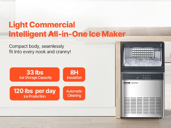 Commercial Ice Maker Freestanding Cabinet Machine 120lbs/24H 55 Ice Cubes