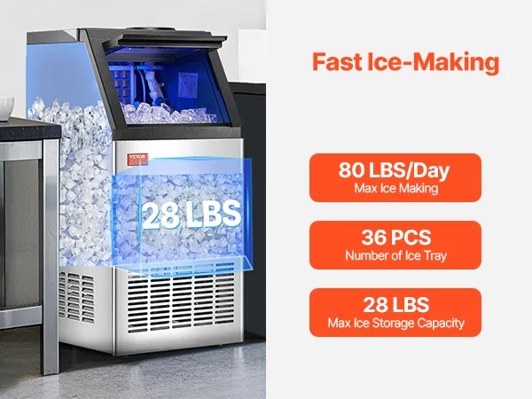 Commercial Ice Maker Freestanding Cabinet Machine 80lbs/24H 36 Ice Cubes