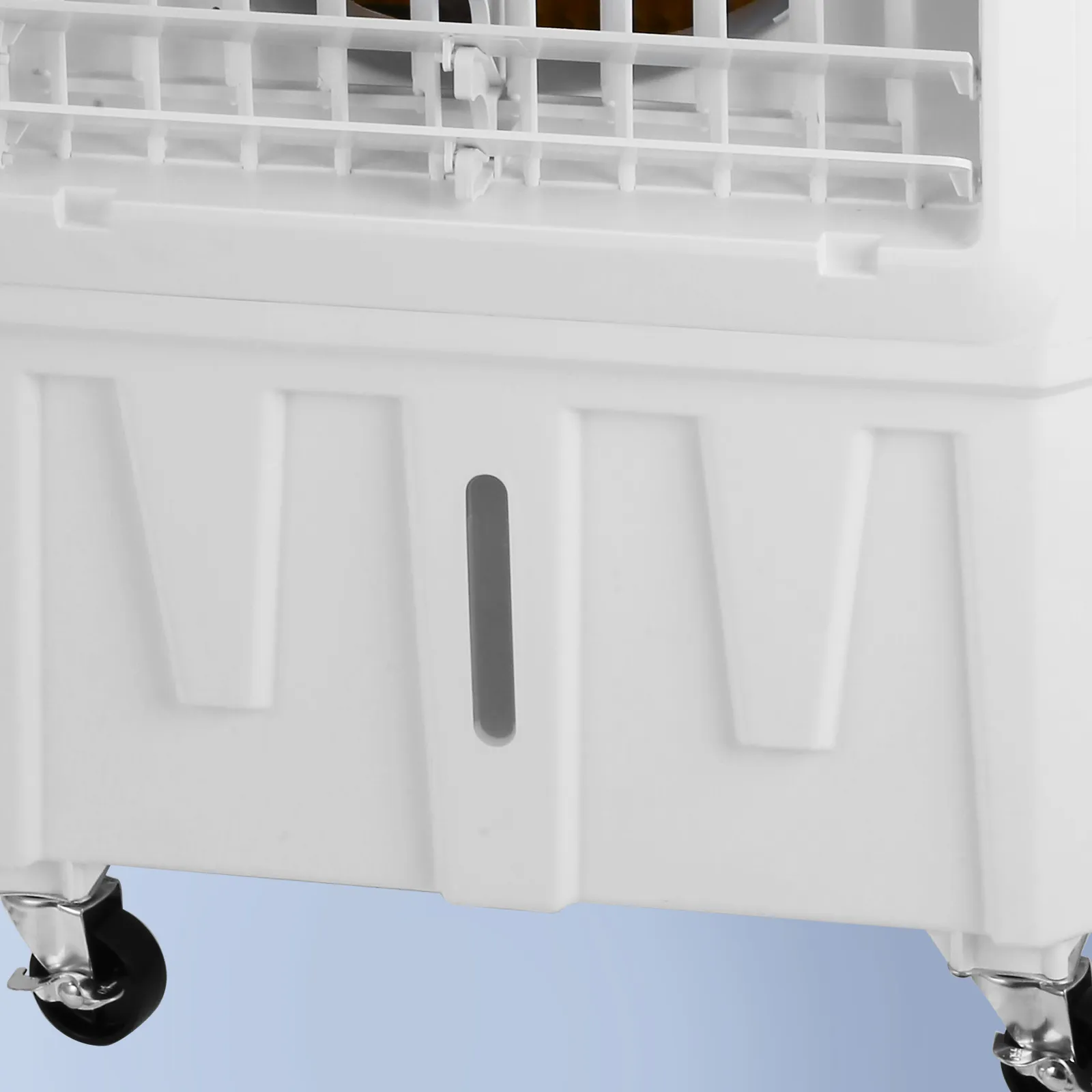 VEVOR evaporative air cooler on caster wheels with water level indicator in white housing.