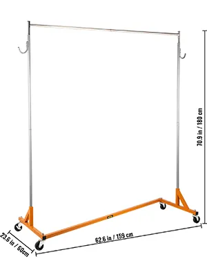 VEVOR z rack with metal frame and orange base, dimensions displayed.