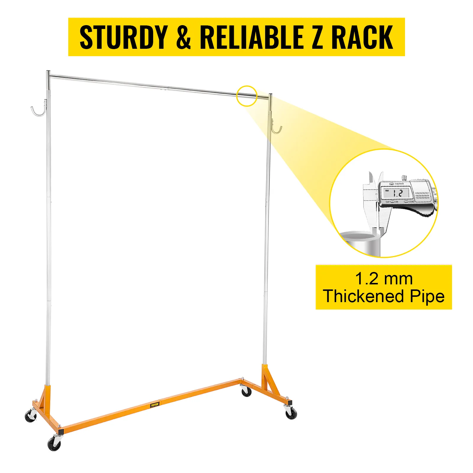 VEVOR z base garment rack with sturdy 1.2 mm thickened pipe.