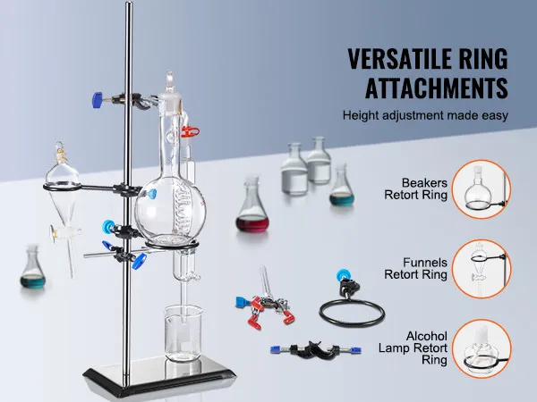 VEVOR lab stand with versatile ring attachments for beakers, funnels, and alcohol lamps.