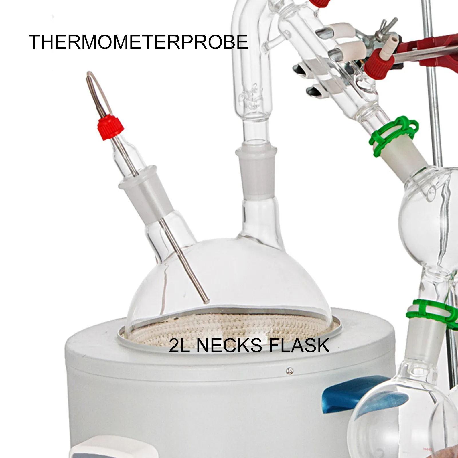 VEVOR short path distillation kit with 2l flask and thermometer probe.