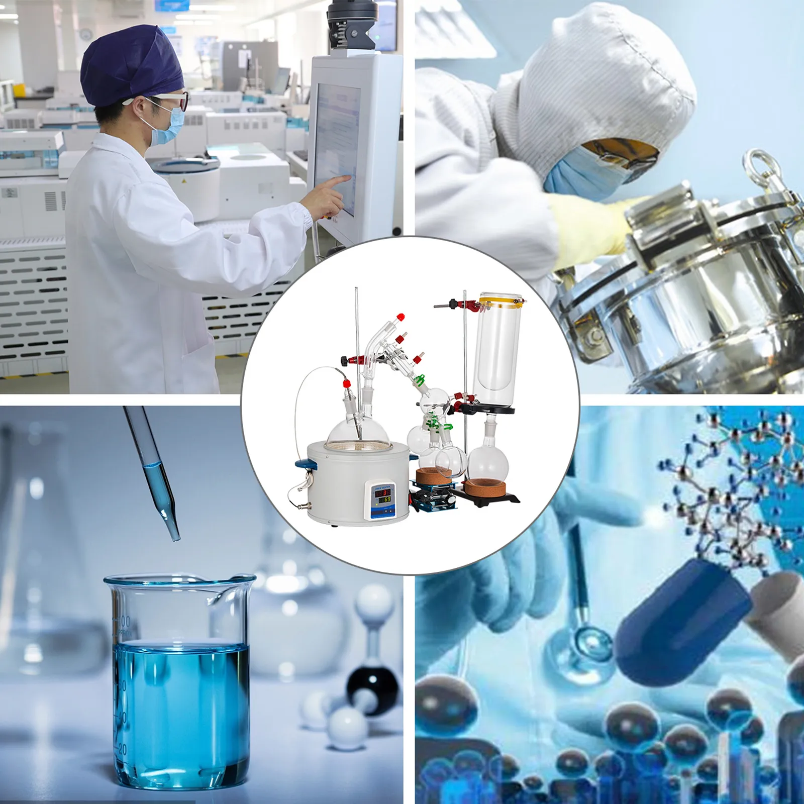 scientists using lab equipment, focusing on the VEVOR short path distillation kit.