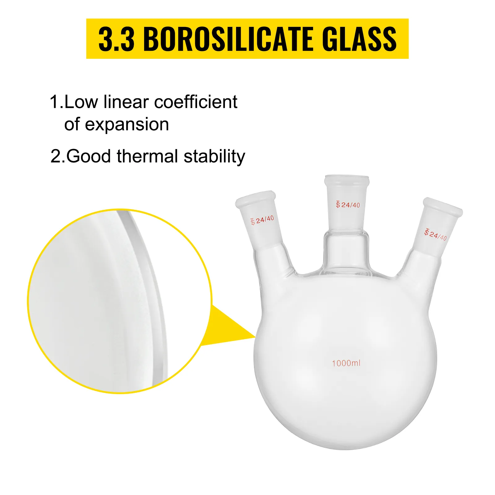 Kit de cristalería de laboratorio VEVOR con vidrio de borosilicato 3.3 y especificación de junta 24/40.