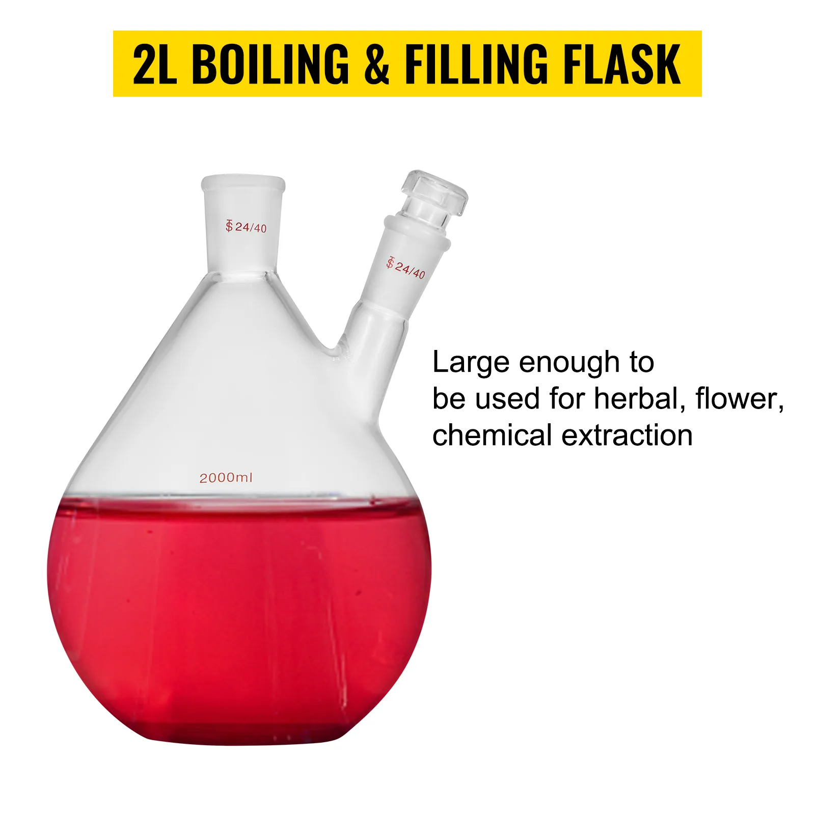 Matraz de ebullición y llenado de 2 l con líquido rojo para el kit de destilación de aceites esenciales VEVOR.