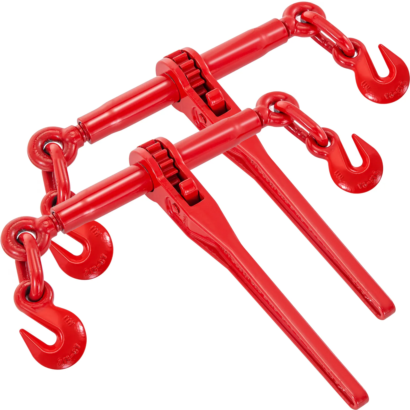 Tensores de trinquete VEVOR rojos con ganchos, resistentes y eficientes para tensar la carga.