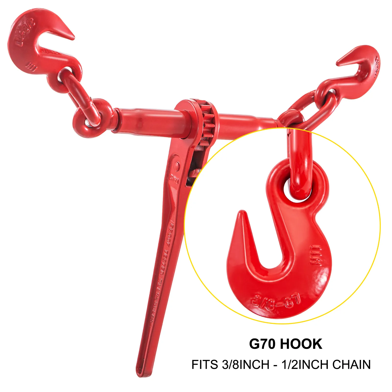 Alicates de trinquete VEVOR rojos con gancho g70 para cadena de 3/8 de pulgada a 1/2 pulgada.