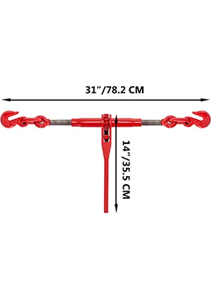 Carpeta de cadena con trinquete VEVOR, color rojo, con ganchos, medidas de ancho 31", alto 14" indicadas.