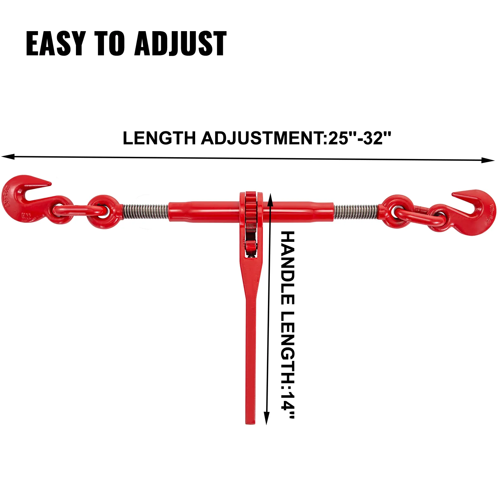 red VEVOR chain and binder kit, adjustable 25"-32" length, 14" handle. easy to adjust.