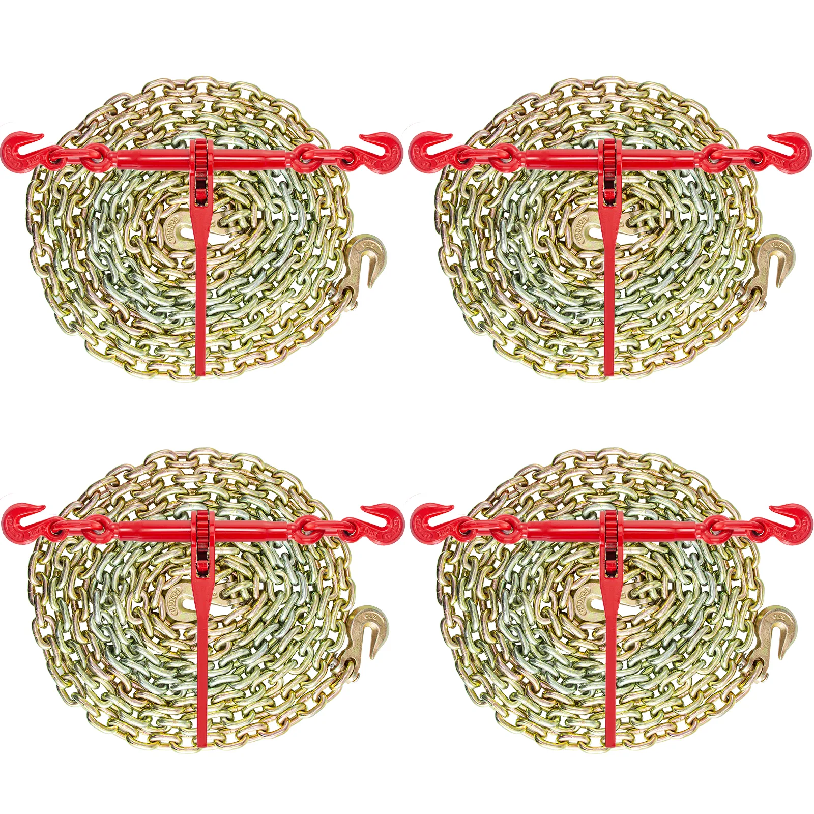 VEVOR chain and binder kit with four gold chains and red binders displayed.