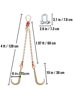 Cadena de brida VEVOR en forma de V con medidas de gancho y grillete con anillo en D.