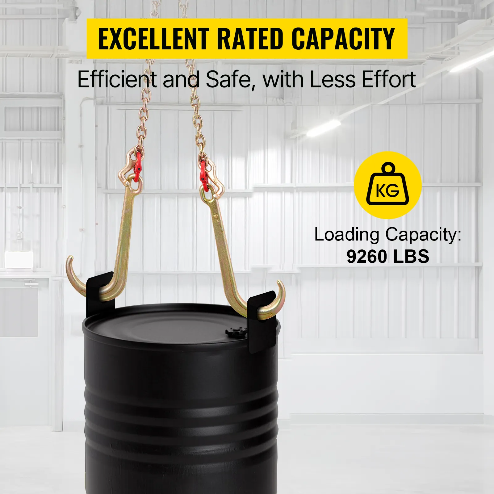 Cadena de brida VEVOR, elevación de barril negro, capacidad nominal 9260 lb, eficiente y seguro.