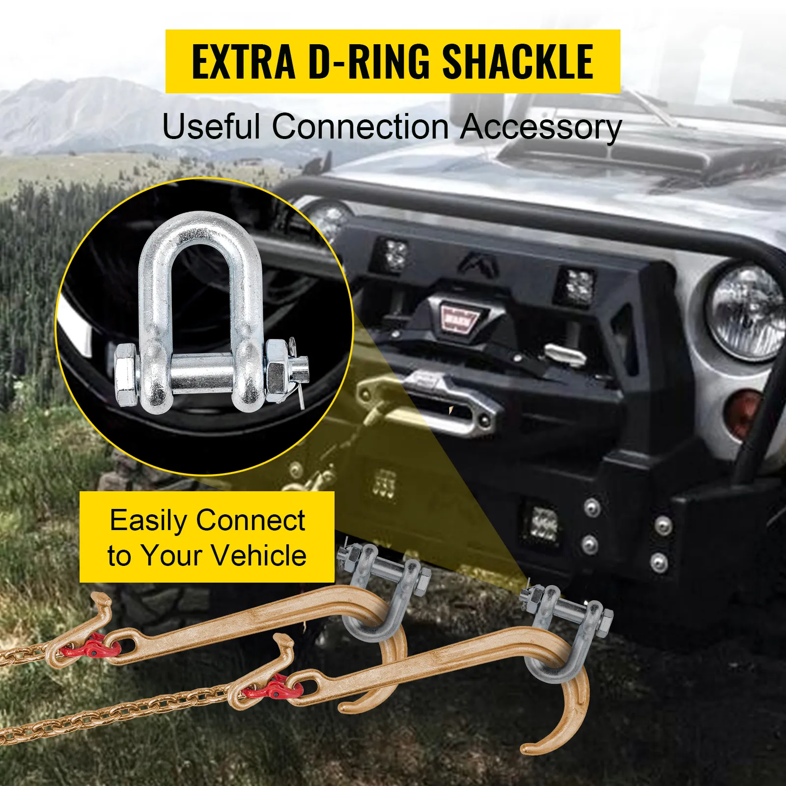 Cadena de brida VEVOR con grillete de anillo en D para una fácil conexión al vehículo.