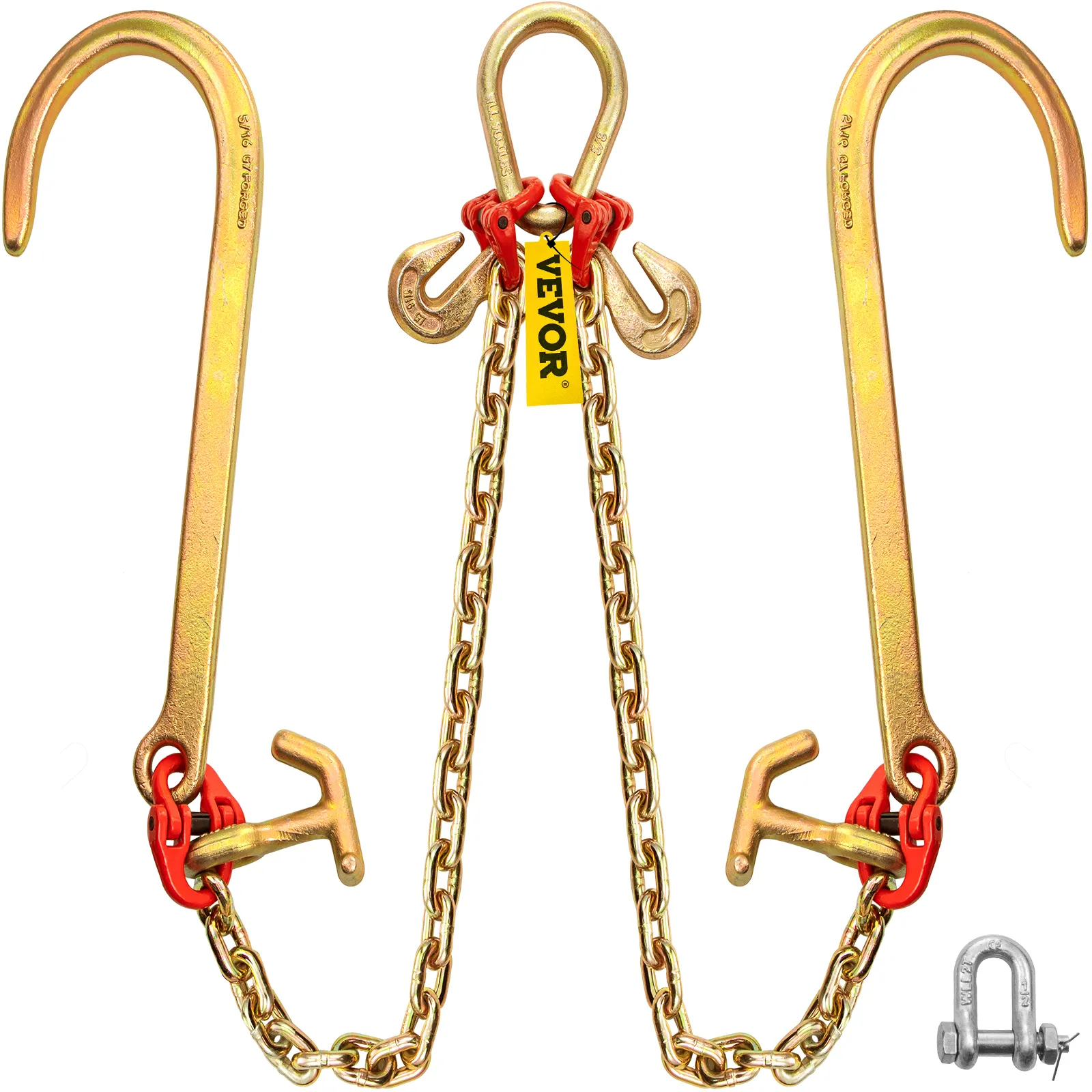 VEVOR v bridle chain with hooks, connectors, and a shackles for lifting.
