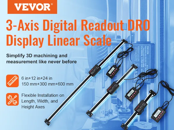 VEVOR Digitalanzeige, 3-Achsen-DRO-Display, lineare Skala für präzise 3D-Bearbeitung und Messung.