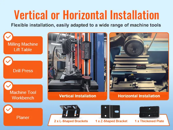 Installationsoptionen für digitale Anzeigegeräte von VEVOR für Fräsmaschinen, Bohrmaschinen, Werkbänke und Hobelmaschinen.