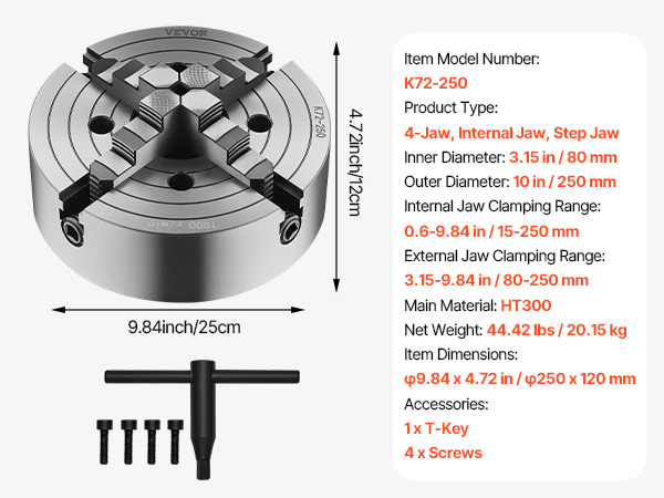 VEVOR 4 Jaw Lathe Chuck – 10