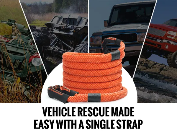 Cuerda de remolque de recuperación cinética VEVOR para vehículos todo terreno, UTV, SUV, automóviles, camiones, lanchas a motor; rescate de vehículos simplificado.