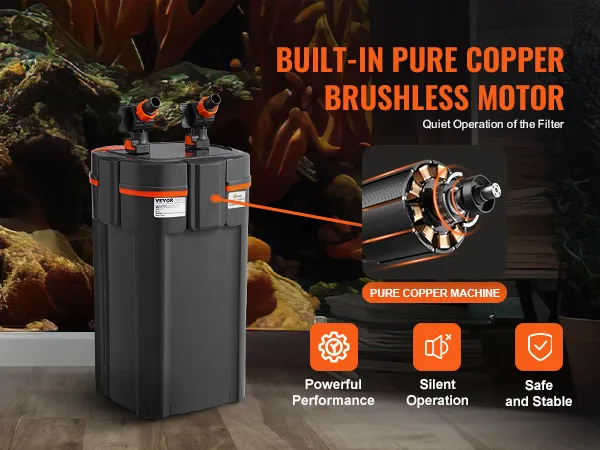 VEVOR-Aquarienfilter 528 gph mit eingebautem bürstenlosem Motor aus reinem Kupfer, geräuschlosem Betrieb und leistungsstarker Leistung.