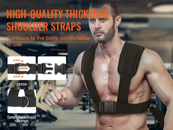 Hochwertige, verdickte Schultergurte für den VEVOR-Krafttrainingsschlitten. Konturierte und bequeme Passform.