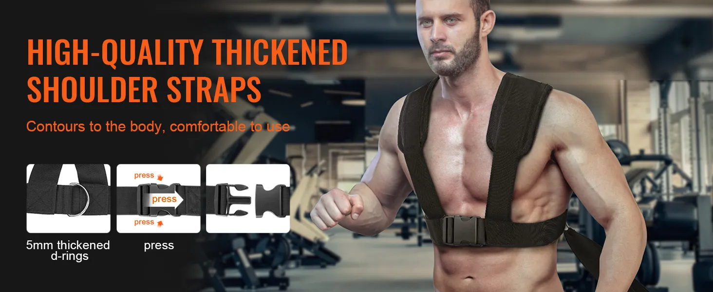 Hochwertige, verdickte Schultergurte für den VEVOR-Krafttrainingsschlitten. Konturierte und bequeme Passform.