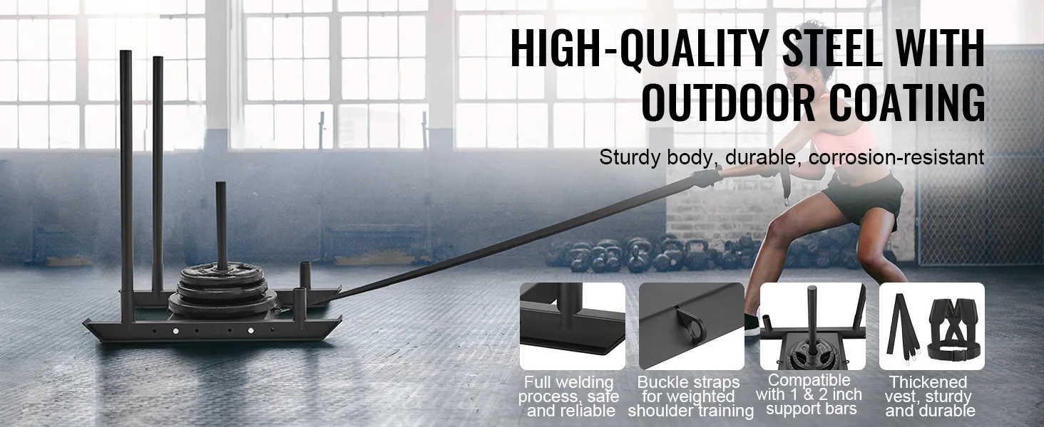 VEVOR Krafttrainingsschlitten, hochwertiger Stahl, Outdoor-Beschichtung, langlebig, korrosionsbeständig.