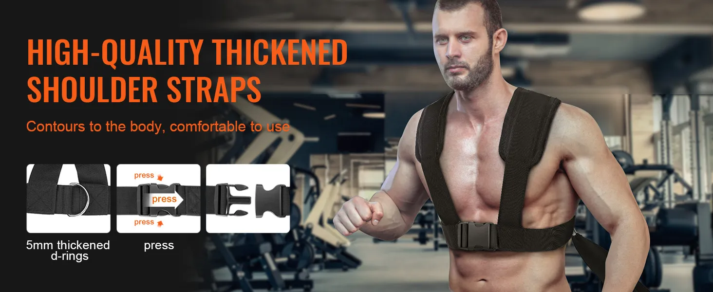 high-quality thickened shoulder straps for VEVOR weight training sled, contoured and comfortable fitness gear.