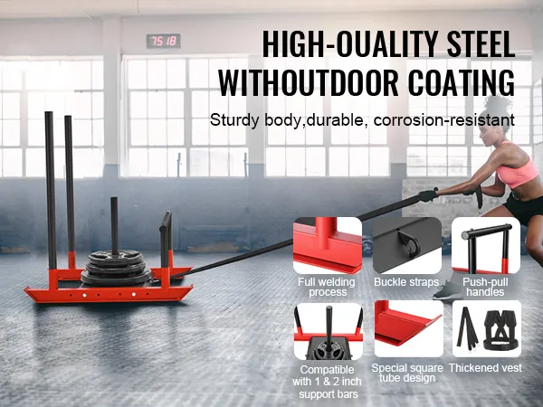 high-quality VEVOR weight training sled with outdoor coating, full welding process, and push-pull handles.