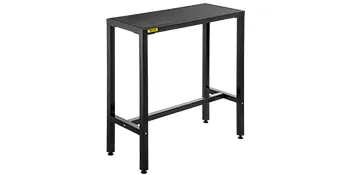 VEVOR outdoor bar table with black metal frame and rectangular tabletop.