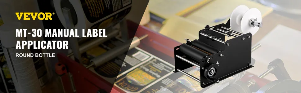 VEVOR round bottle labeling machine mt-30 manual label applicator in use