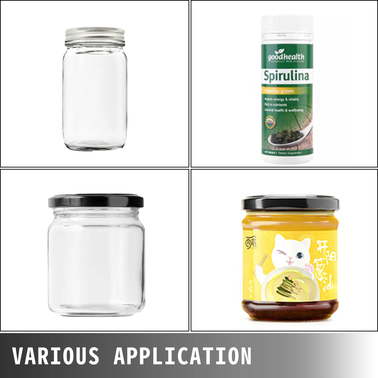 empty and labeled jars showcasing the VEVOR round bottle labeling machine's versatility.