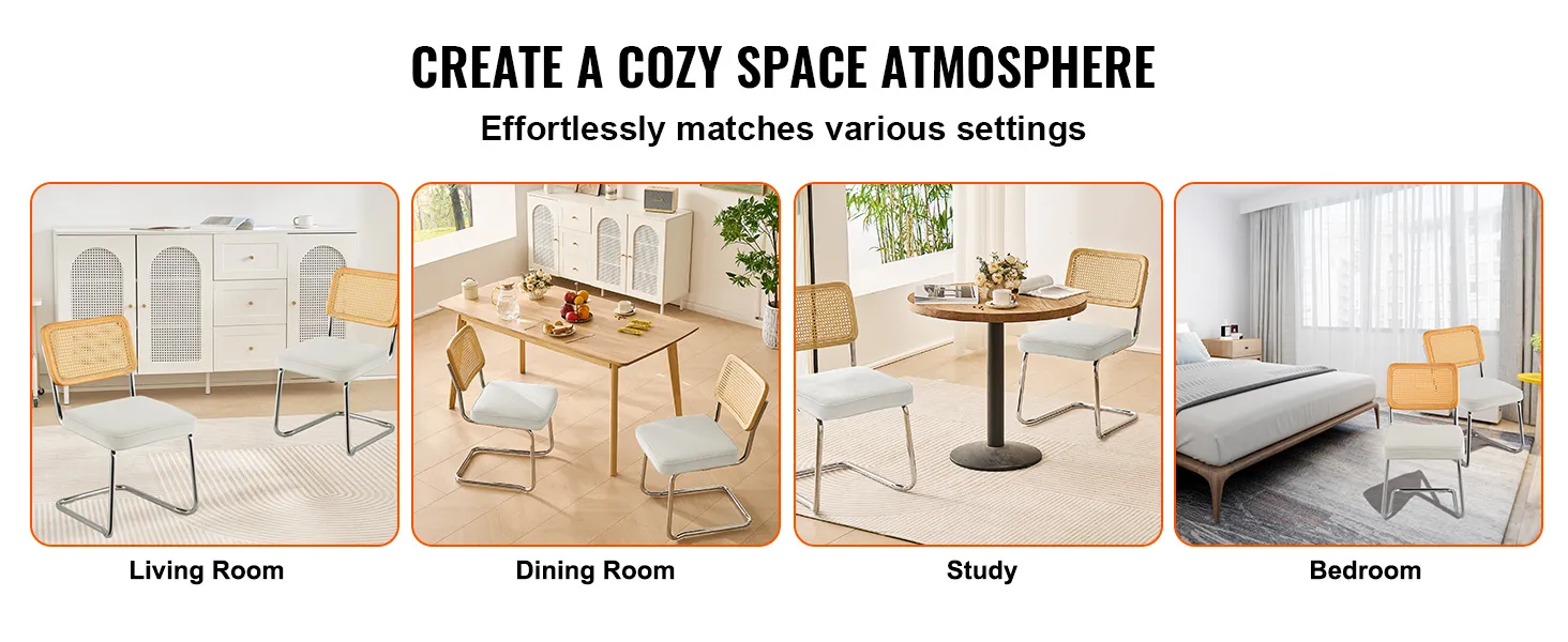 VEVOR rattan dining chair in living room, dining room, study, and bedroom settings. cozy atmosphere.
