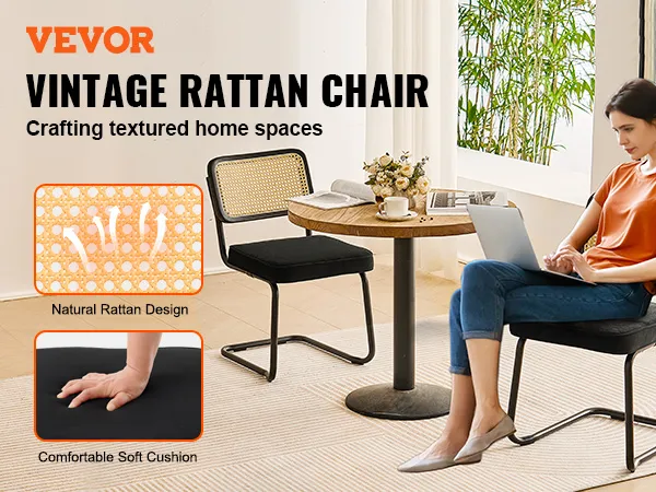 VEVOR rattan dining chairs showcase natural rattan design and a comfortable soft cushion for home decor.