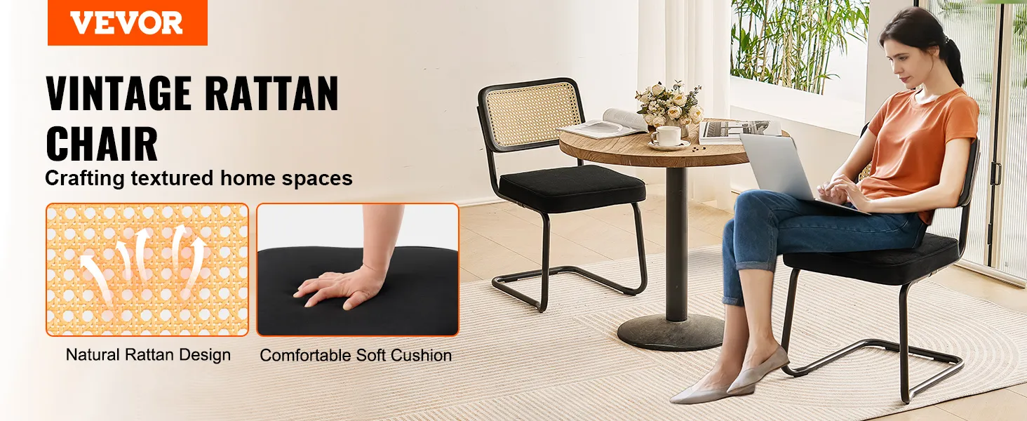 VEVOR rattan dining chairs showcase natural rattan design and a comfortable soft cushion for home decor.