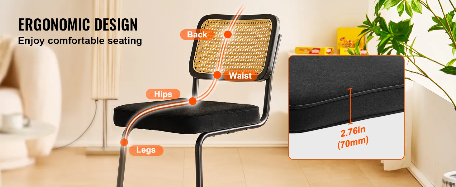 ergonomic VEVOR rattan dining chair with cushioned seat and detailed comfort zones for optimal seating.