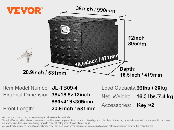 VEVOR Trailer Tongue Box, Aluminum Alloy Diamond Plate