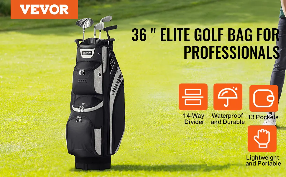 VEVOR Golf-Cartbag: 36" Elite-Golfbag für Profis, wasserdicht, strapazierfähig, 14-fach-Unterteilung, 13 Taschen.