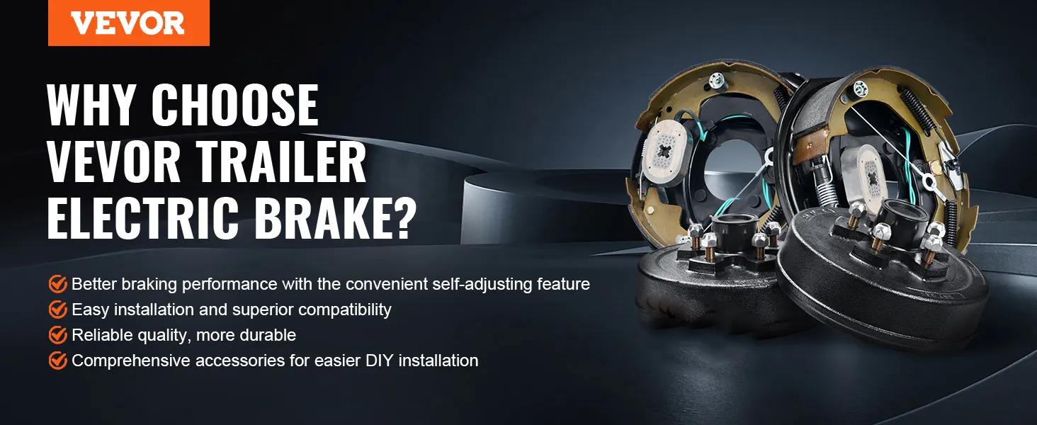 VEVOR trailer electric brake kits with self-adjusting feature, easy installation, and durable quality.