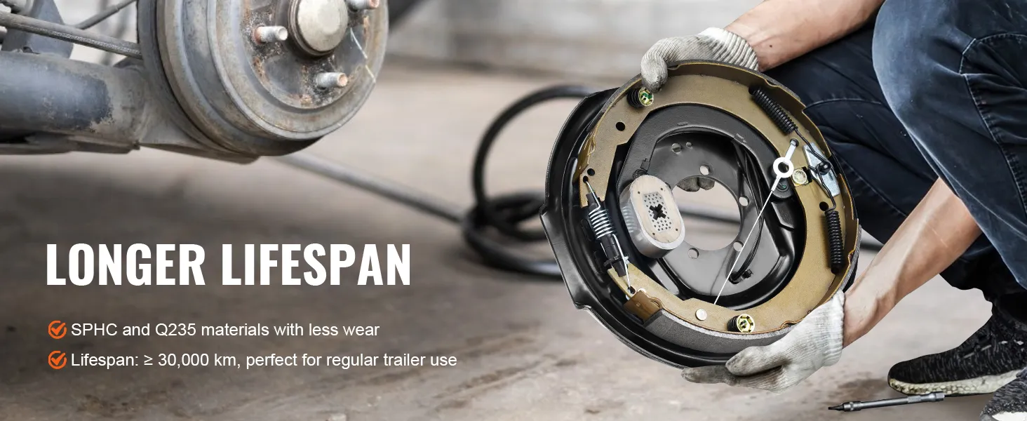 VEVOR electric trailer brake assembly installation, showcasing durability and longer lifespan for trailers.