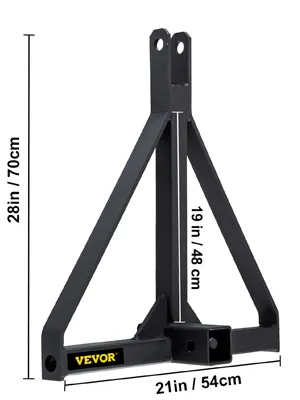VEVOR trailer hitch with dimensions: 28in x 19in x 21in.