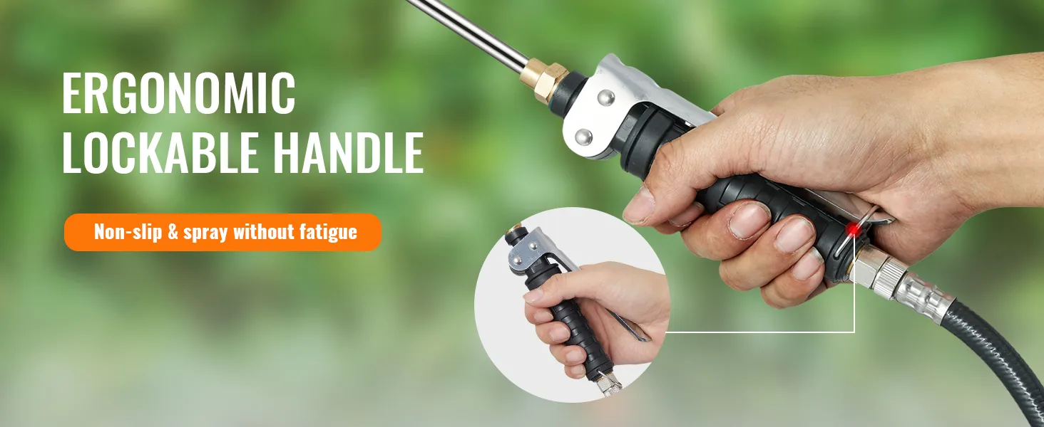 ergonomic lockable handle of VEVOR battery powered lawn sprayer, ensuring non-slip and fatigue-free use.
