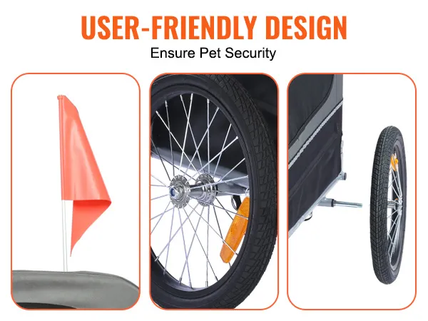 Rimorchio da bici per cani VEVOR con bandierina di sicurezza, catarifrangente e ruote staccabili per la sicurezza degli animali domestici.