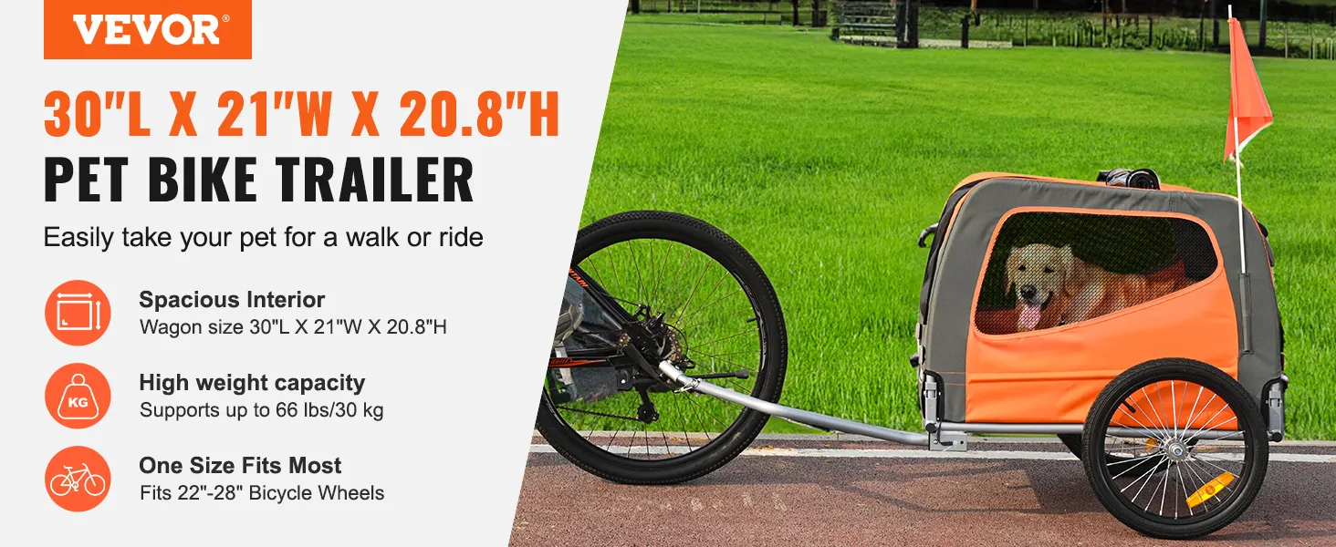 VEVOR-Fahrradanhänger für Hunde mit geräumigem Innenraum und hoher Gewichtskapazität für Haustiere, passend für 22- bis 28-Zoll-Räder.